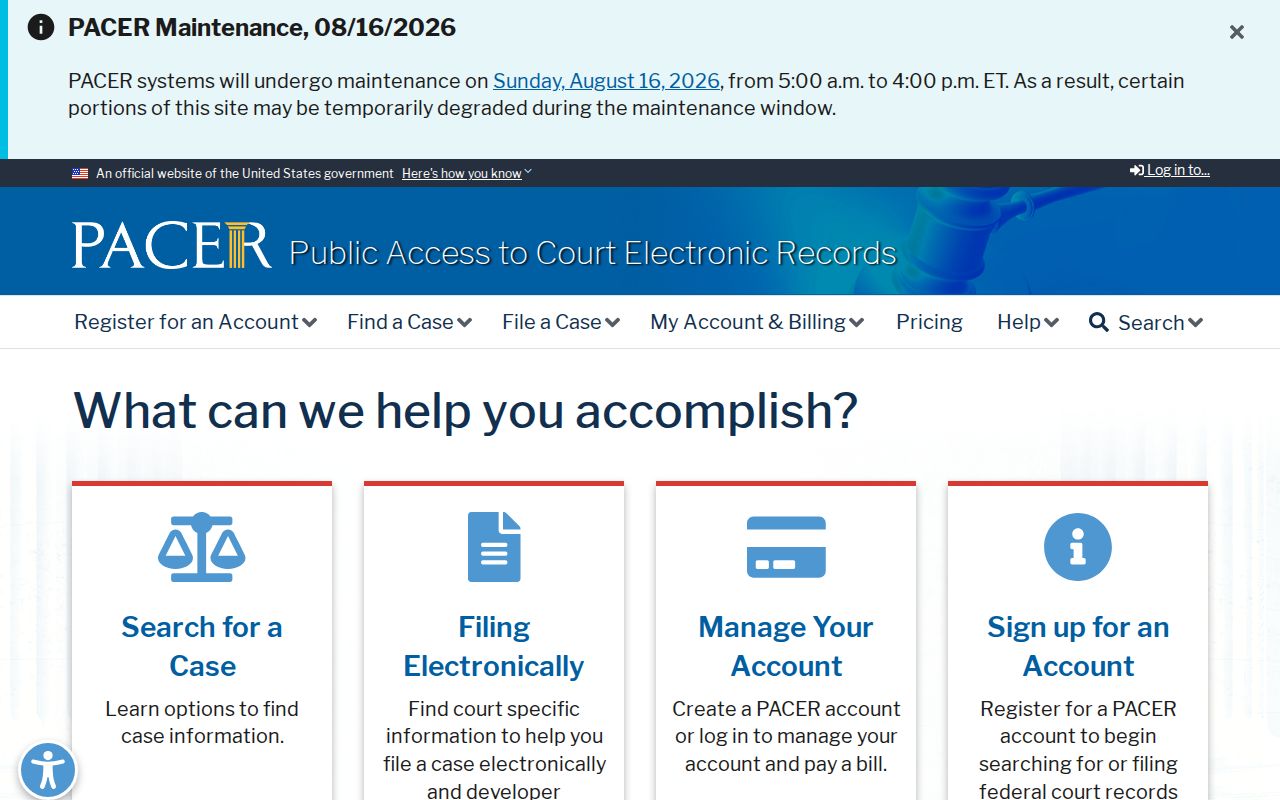Chandler residents directory federal PACER court portal