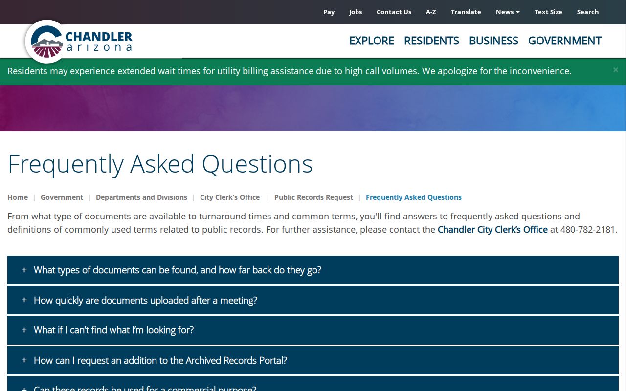 Chandler previous residents archived city records coverage