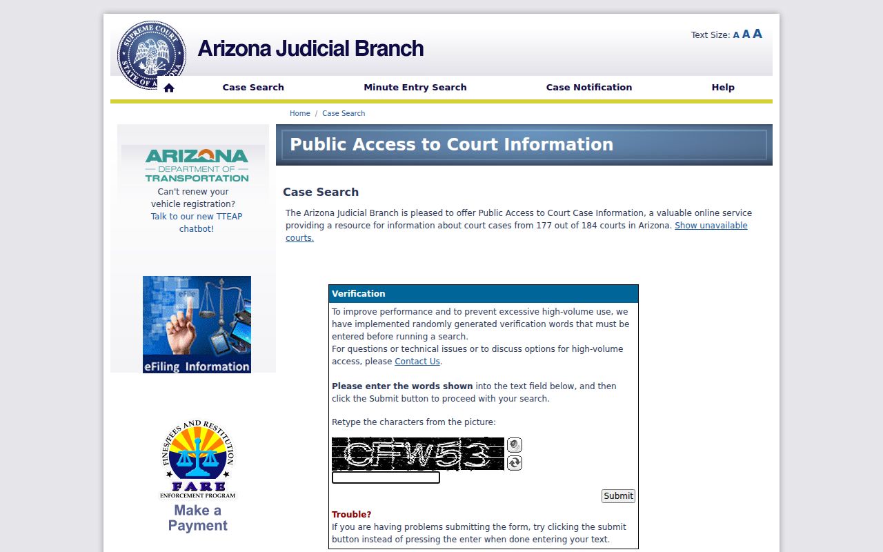 Chandler resident lookup using Arizona Public Access court search