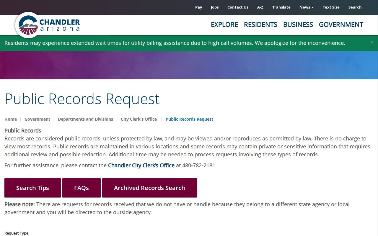 Chandler street directory city permit records request